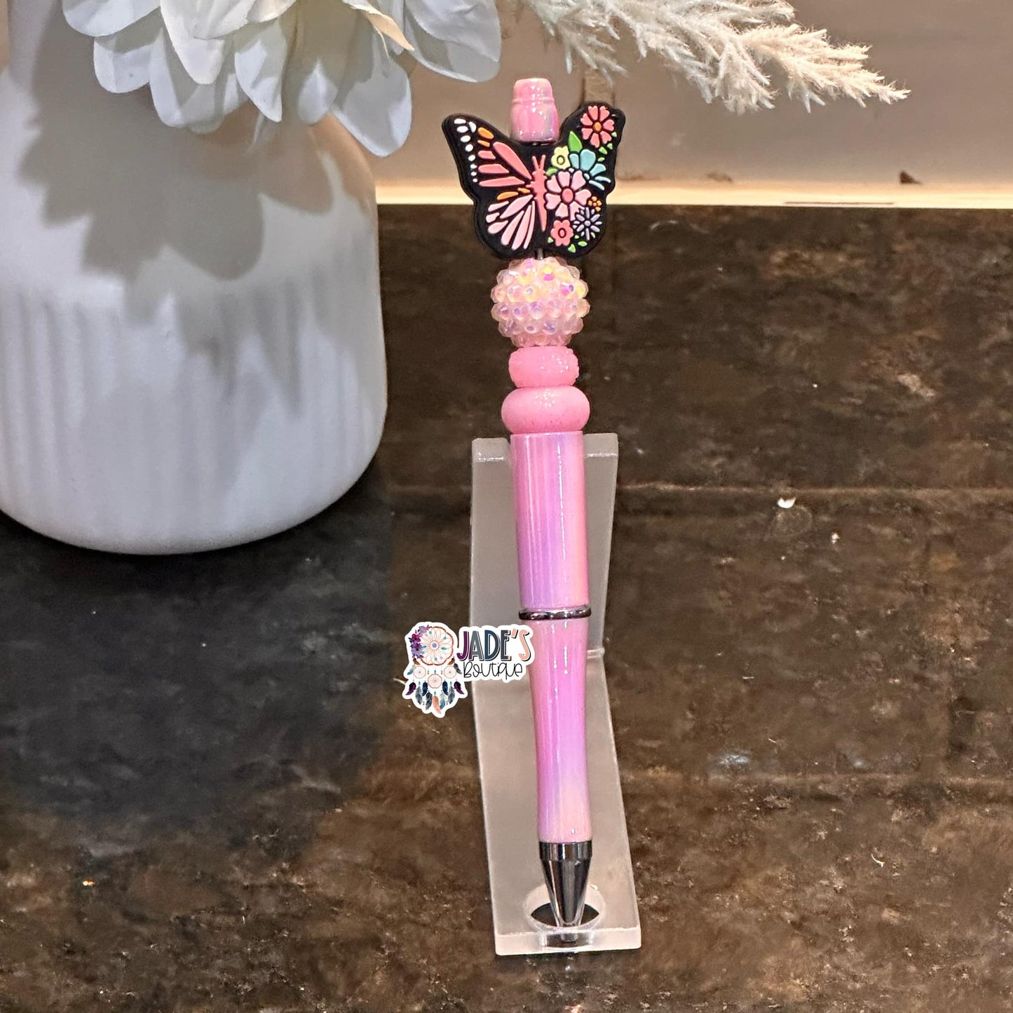 Pink Floral Butterfly Pen