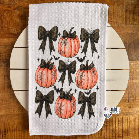 Spiderweb Pumpkin Bow Tea Towel