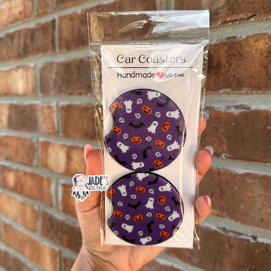 Purple Spooky Things Car Coasters