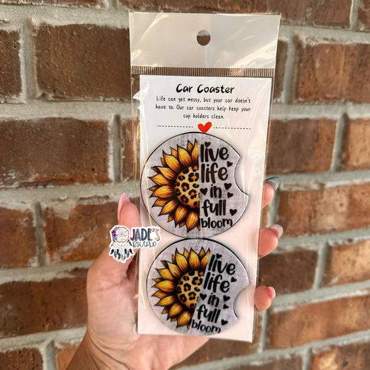 Live Life In Full Bloom Car Coasters