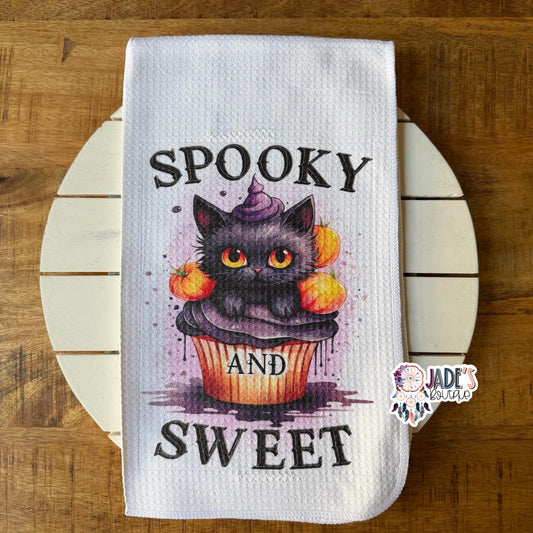 Spooky and Sweet Cat Cupcake Tea Towel