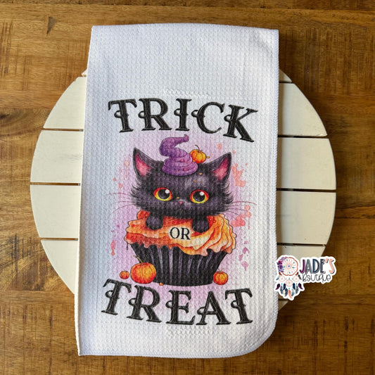 Trick or Treat Cat Cupcake Tea Towel