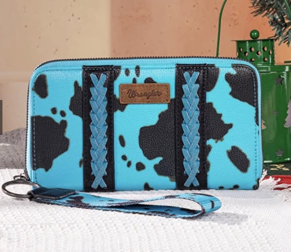 Turquoise Cow Print Wrangler Wallet