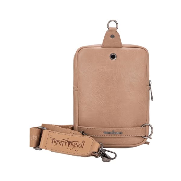 TRINITY RANCH GENUINE HAIR-ON COWHIDE TOOLED FRINGE SLING BAG