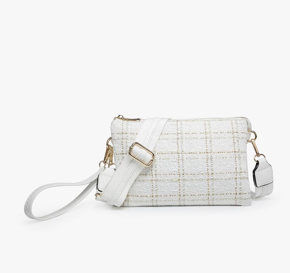 Izzy Plaid Crossbody W/Guitar Strap - White & Gold