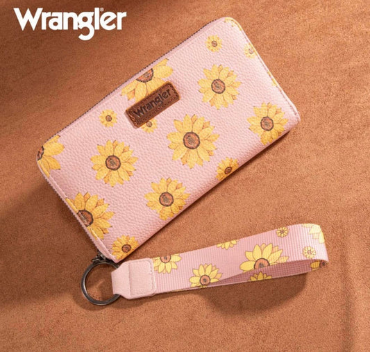 Wrangler Sunflower Print PU Leather Wallet/Wristlet - Pink