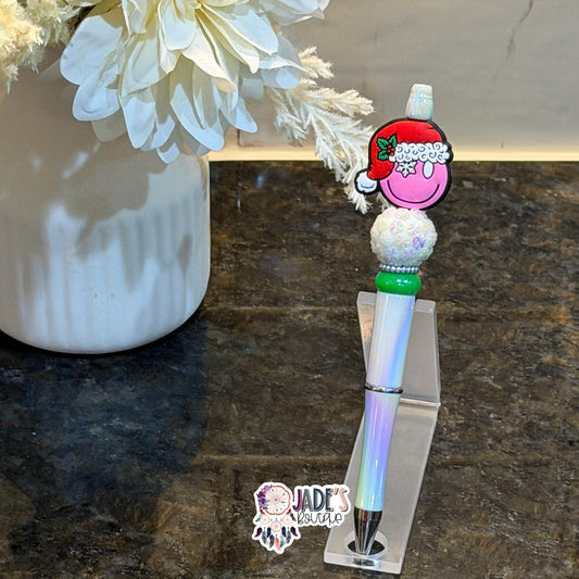 Smiley Snowflake Santa Pen - White