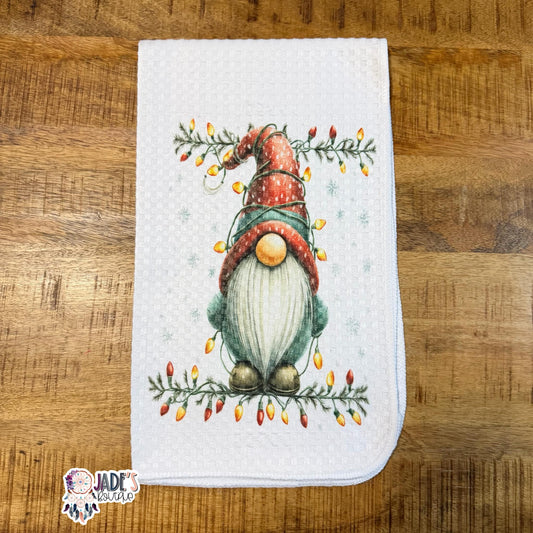 Gnome Tangled Lights Tea Towel