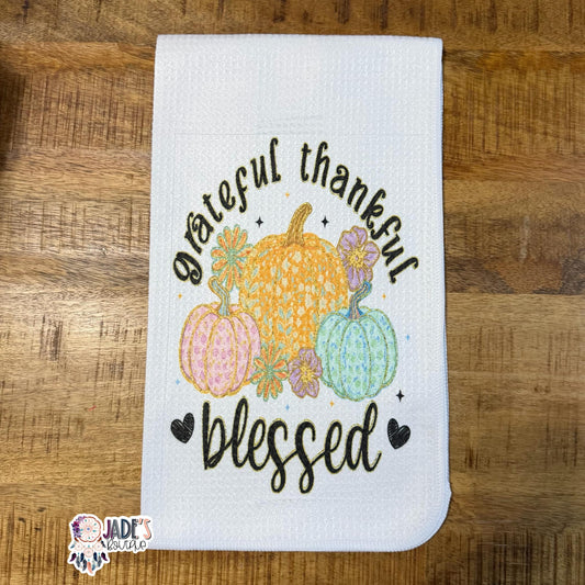 Grateful Thankful Blessed Tea Towel