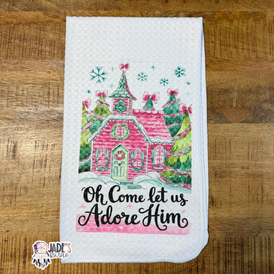 Oh Come Let Us Adore Him Church Tea Towel