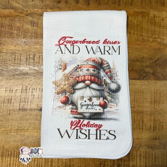 Gingerbread Kisses And Warm Holiday Wishes Tea Towel
