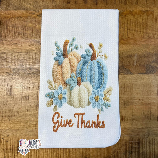 Give Thanks Pumpkins Tea Towel