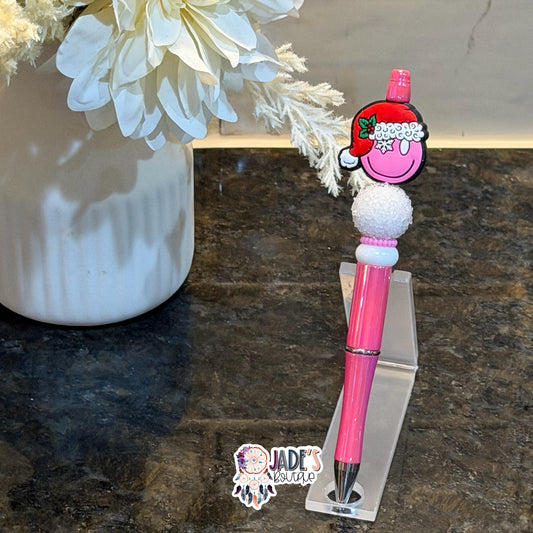 Smiley Snowflake Santa Pen - Pink