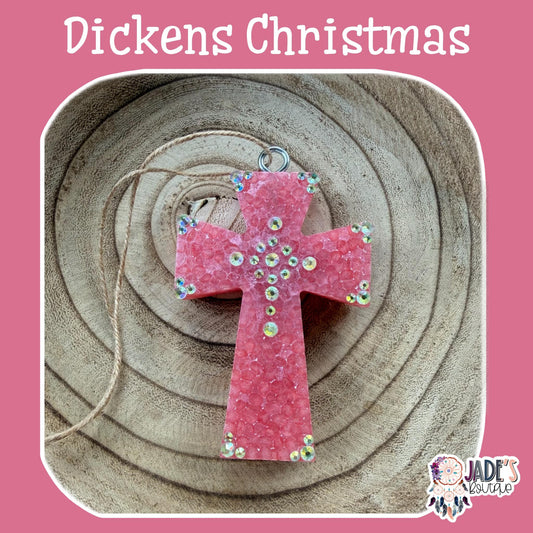 Rhinestone Pink Cross - Dickens Christmas
