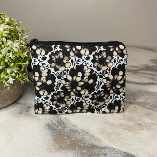 Black/Beige Floral Coin Pouch