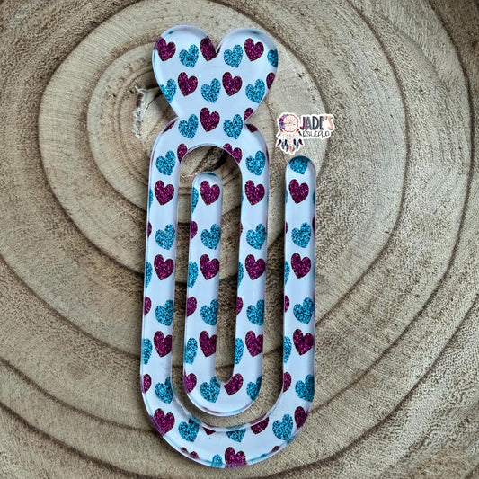 Magenta/Turquoise Hearts Heart Jumbo Paper Clip