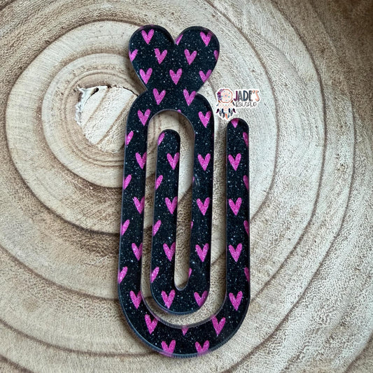 Pink/Black Glitter Heart Jumbo Clip