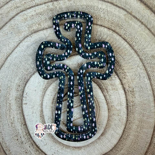 Pink & Gold Stars Cross Jumbo Clip