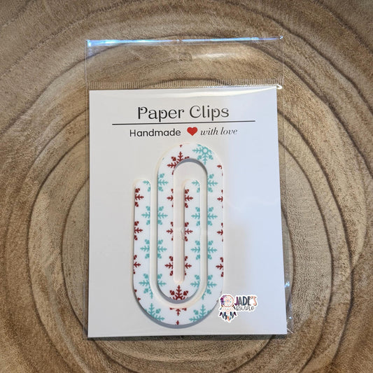 Red Aqua Snowflake Jumbo Paper Clip