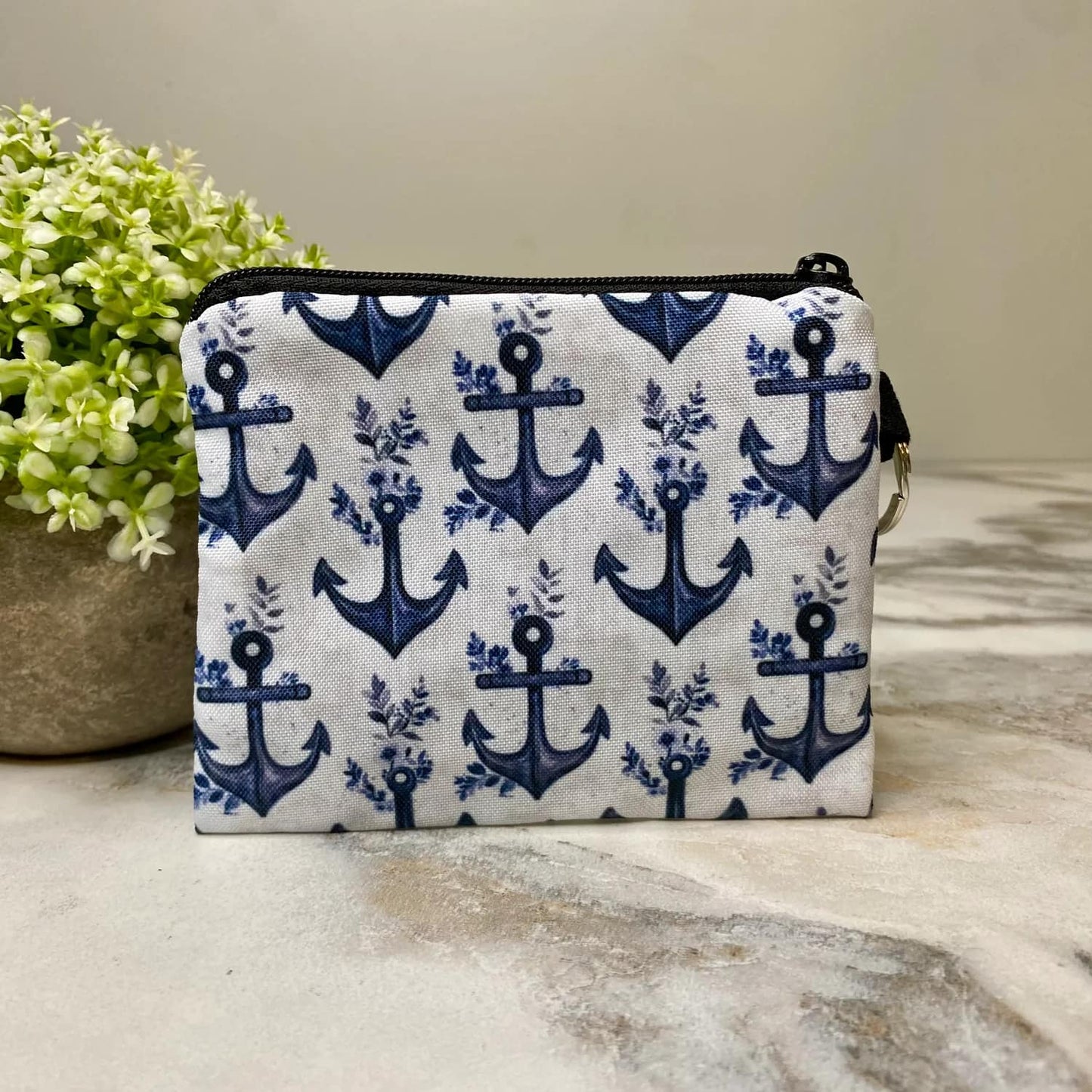 Blue Floral Anchor Coin Pouch