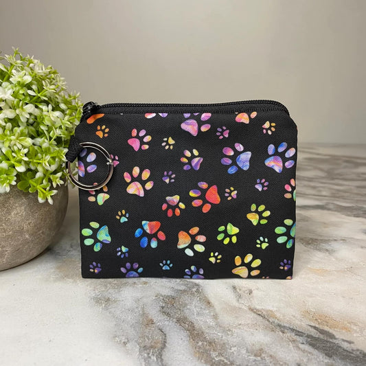 Multicolor Paw Print Coin Pouch - Black
