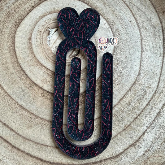 Red/Black Glitter Heart Jumbo Paper Clip