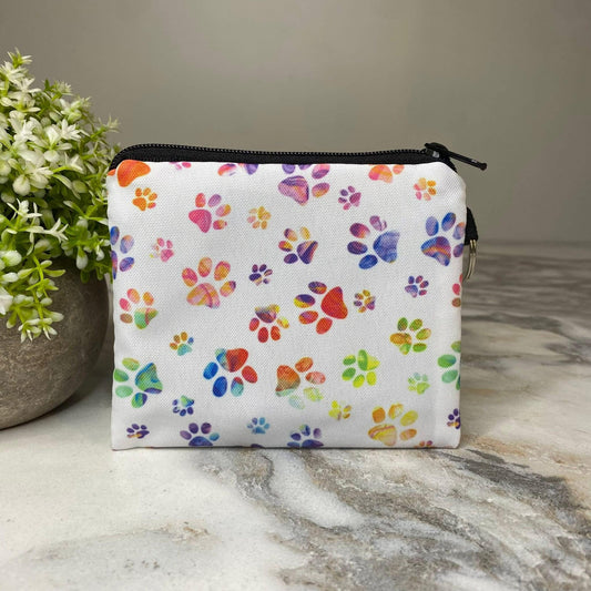 Multi Color Paw Print Coin Pouch - White
