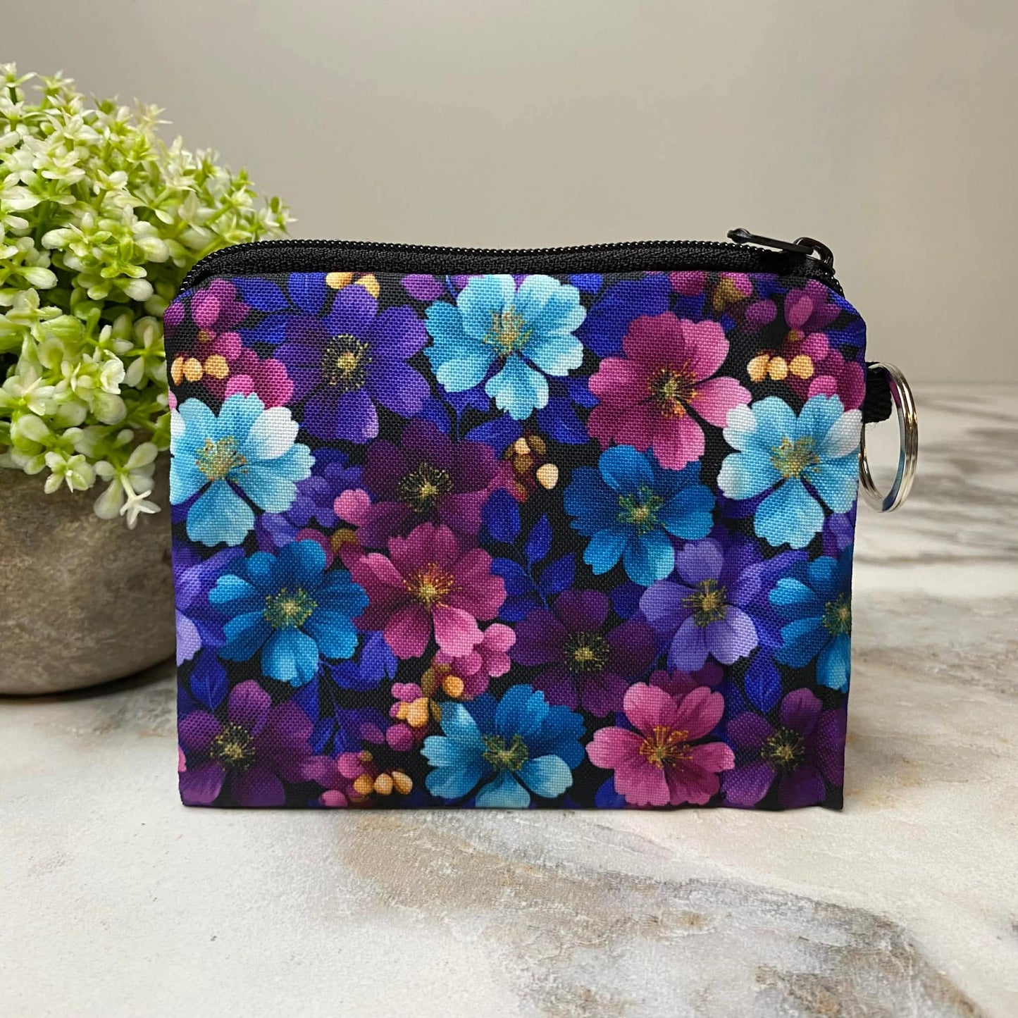 Purple, Magenta, Blue Floral Coin Pouch