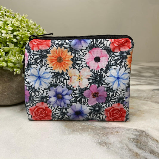 B&W Daisy Floral with Pop of Floral Coin Pouch