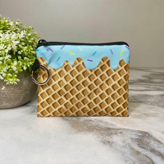 Blue Ice Cream Waffle Coin Pouch
