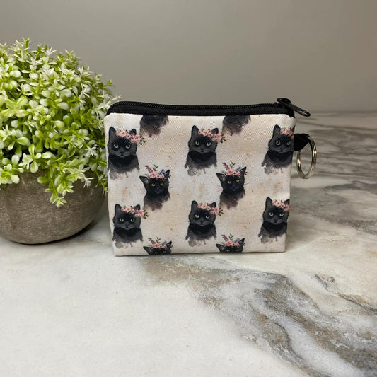 Black Cat Floral Coin Pouch