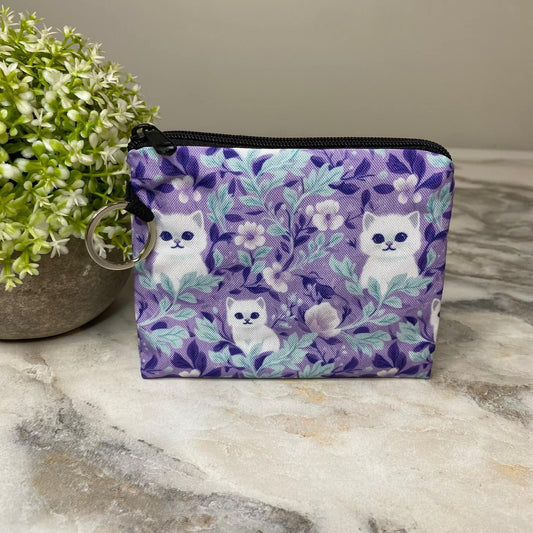 Purple Floral Cat Coin Pouch