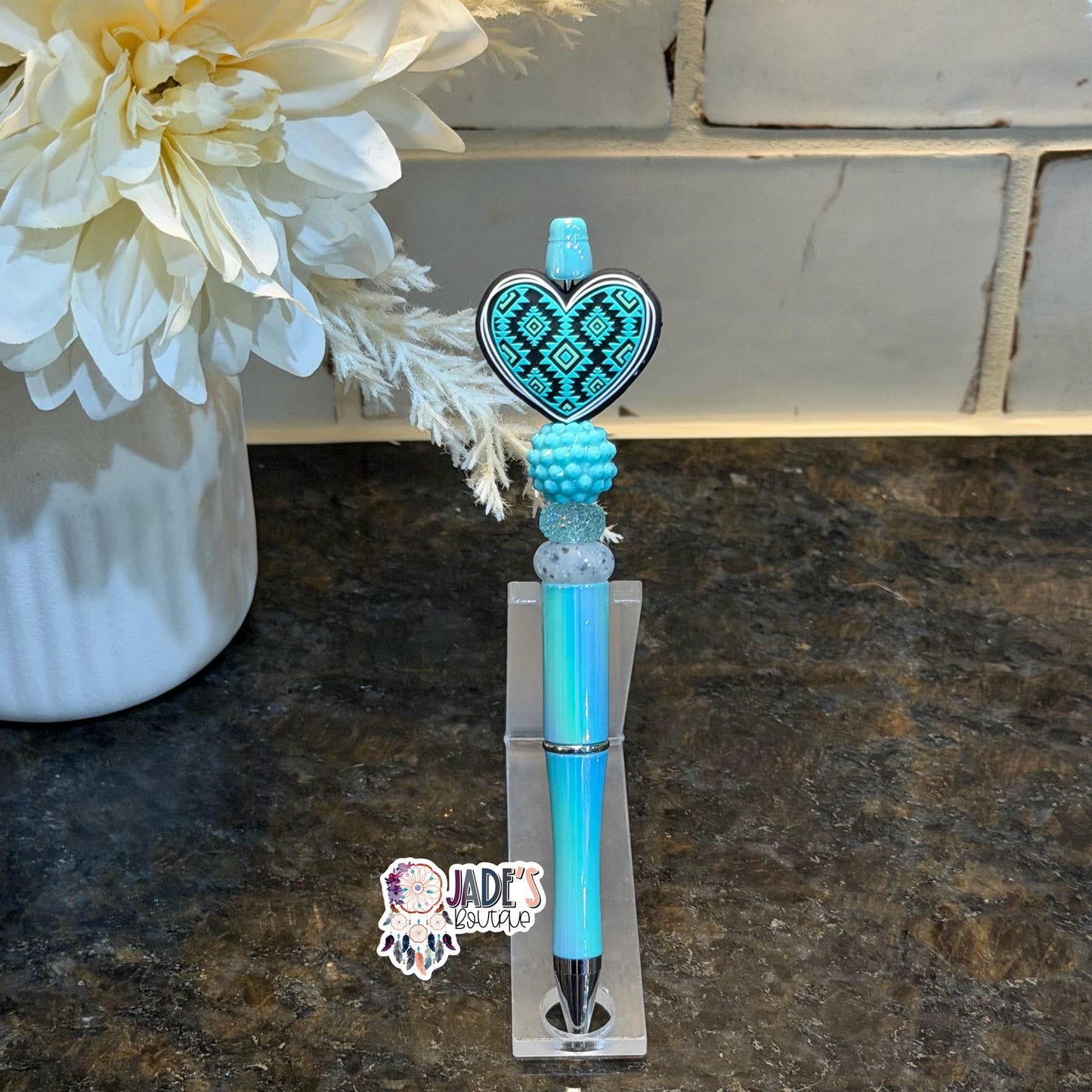 Aztec Heart Rhinestone Turquoise Pen