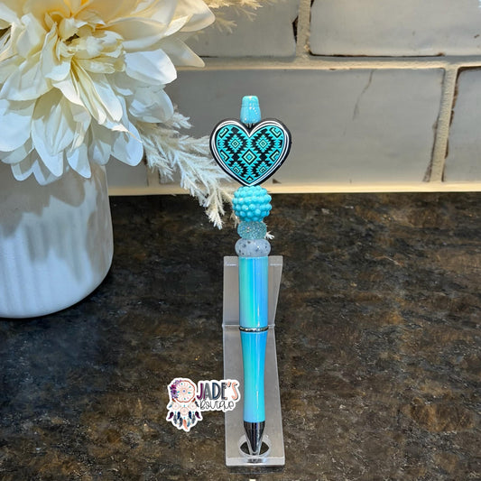 Aztec Heart Rhinestone Turquoise Pen