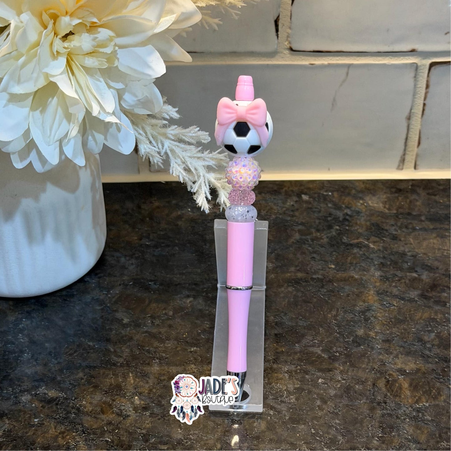 3D Soccer Ball Pink Bow Pen