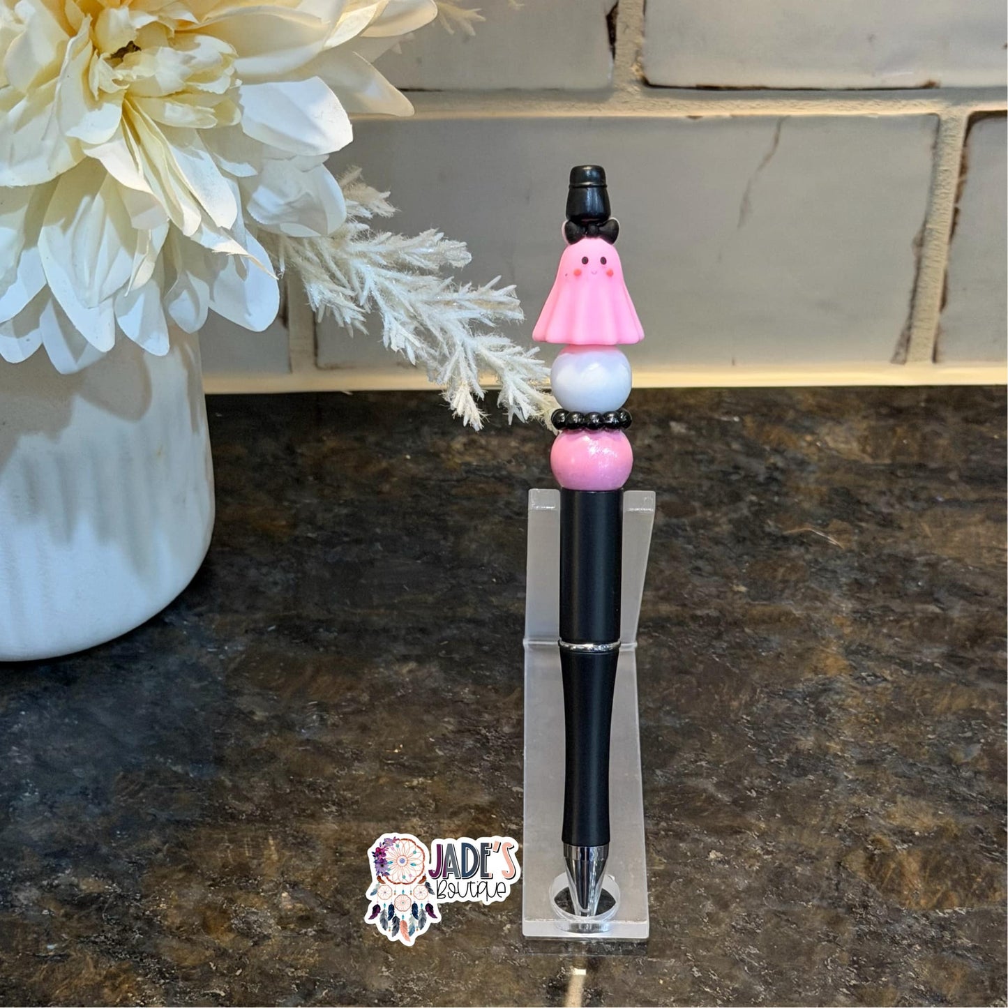 Mini Black Bow Pink Ghost Pen