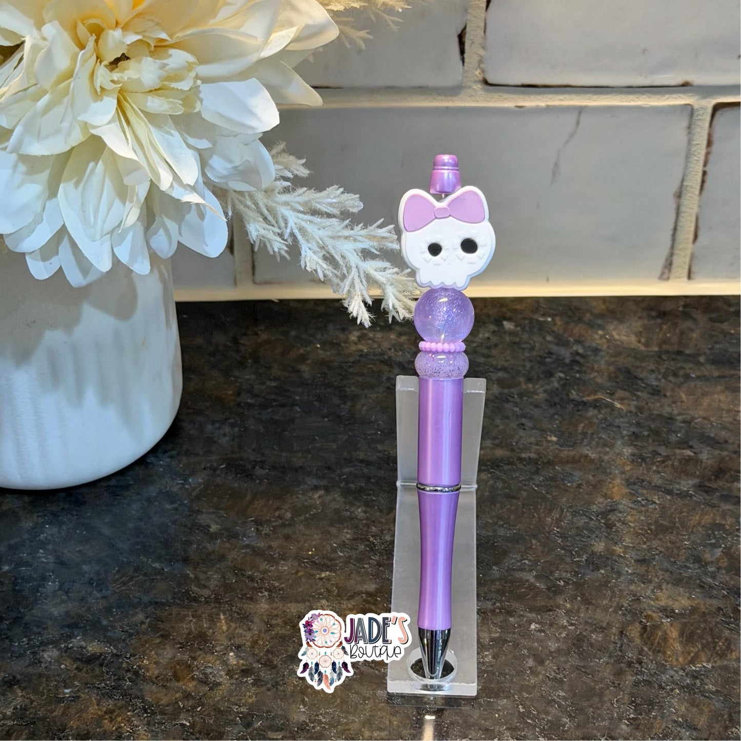 Purple Bow Sugar Skull Pen