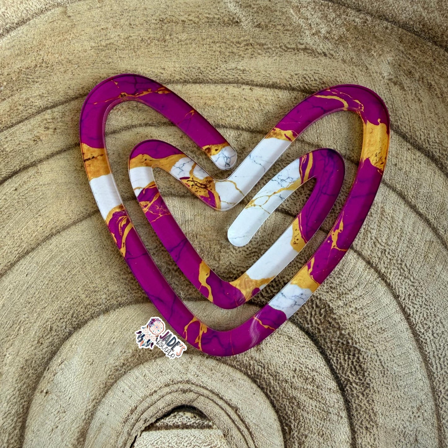 Magenta/Gold/White Marble Jumbo Heart Clip