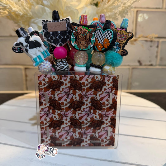 Highland Cow Pink & Brown Acrylic Pen Box