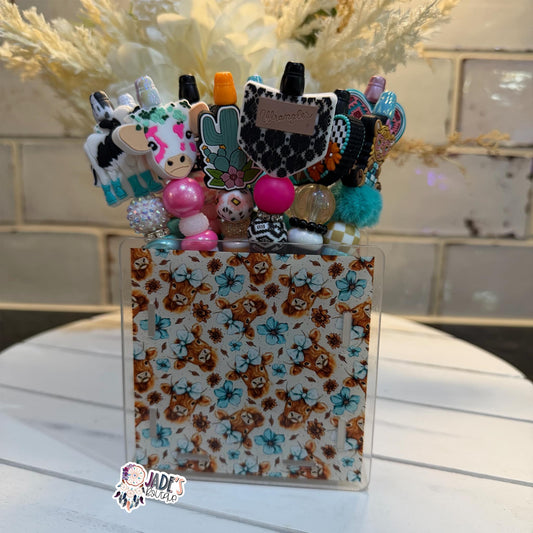 Highland Cow Turquoise Acrylic Pen Box