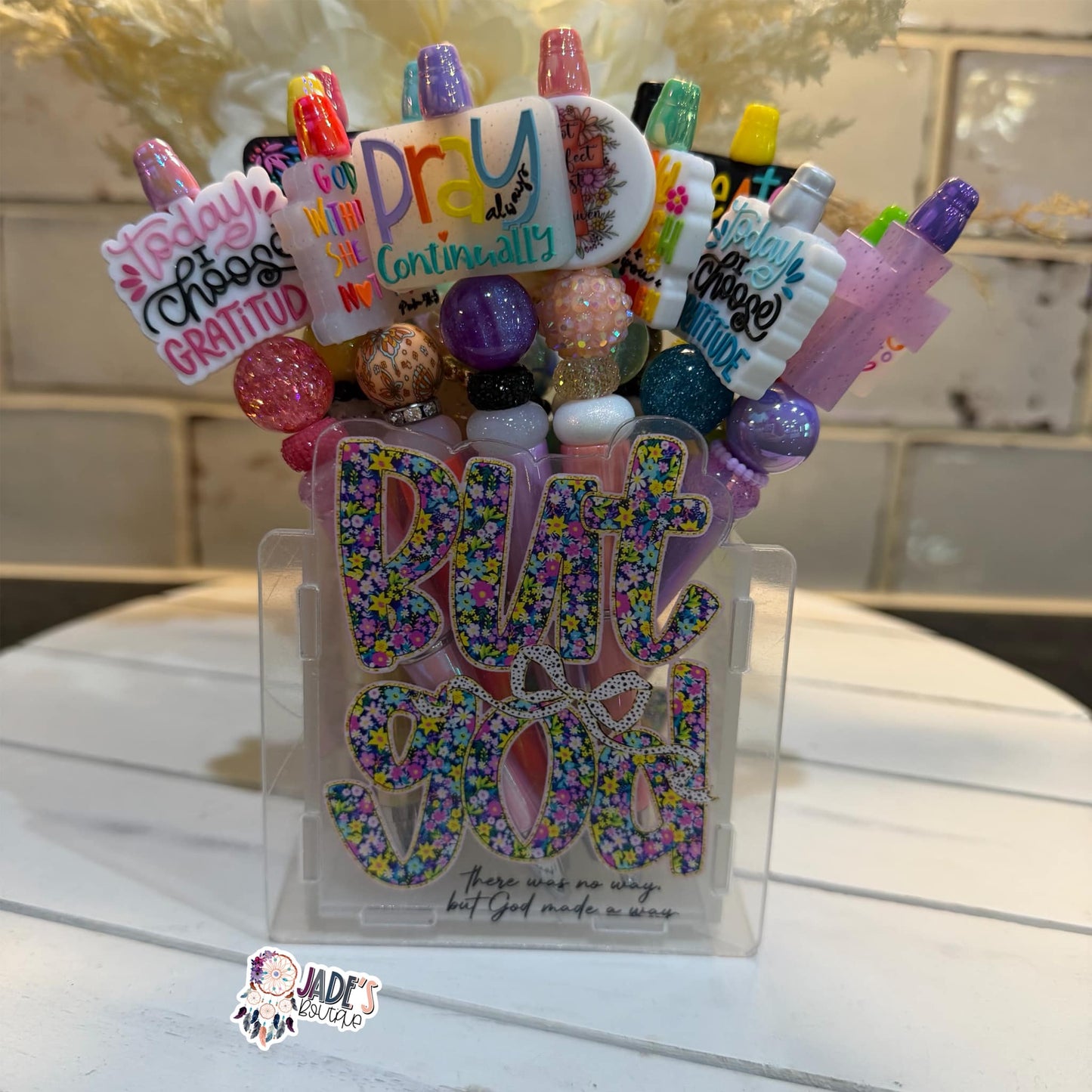 But God Purple Floral Acrylic Pen Box