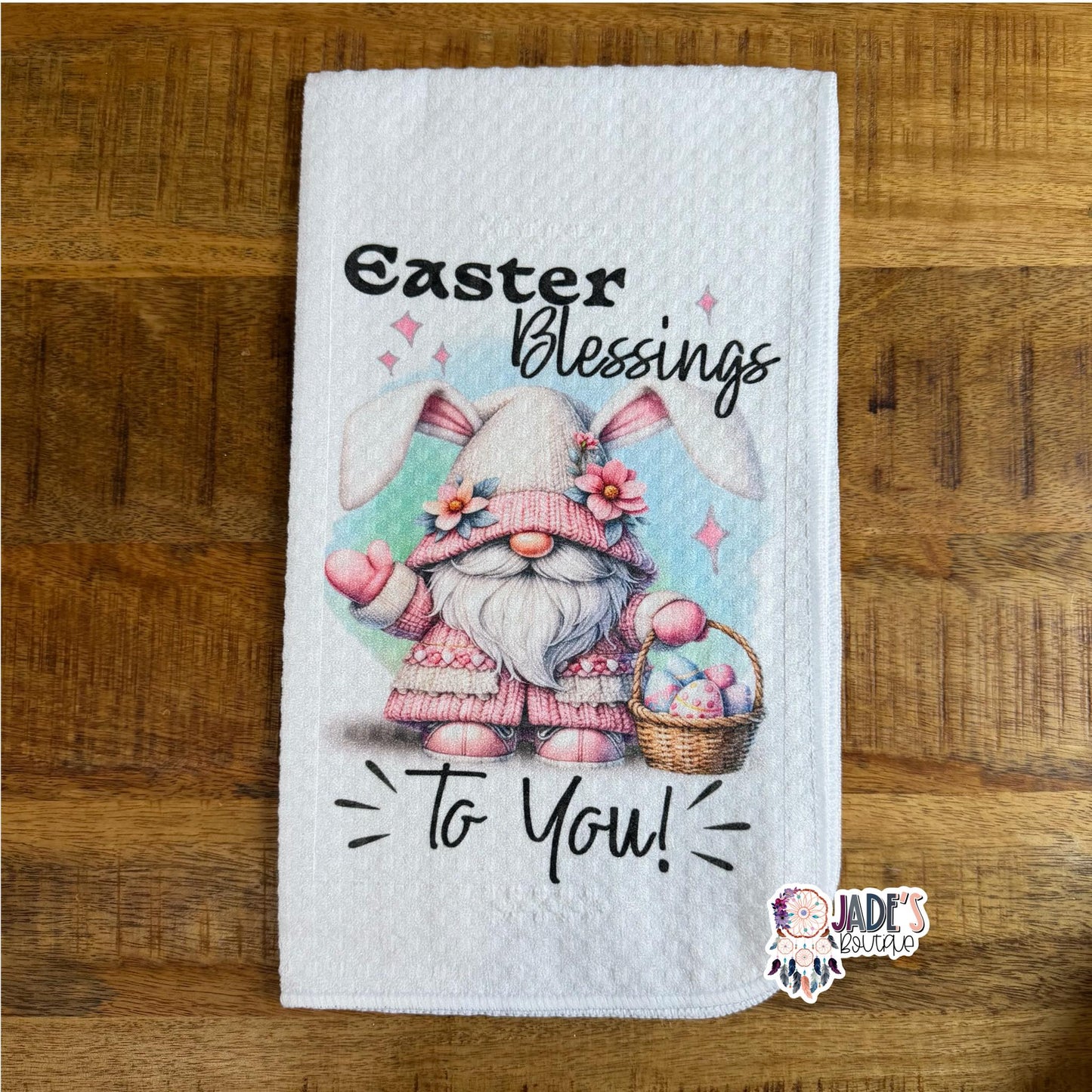 Easter Blessings To You Gnome Tea Towel
