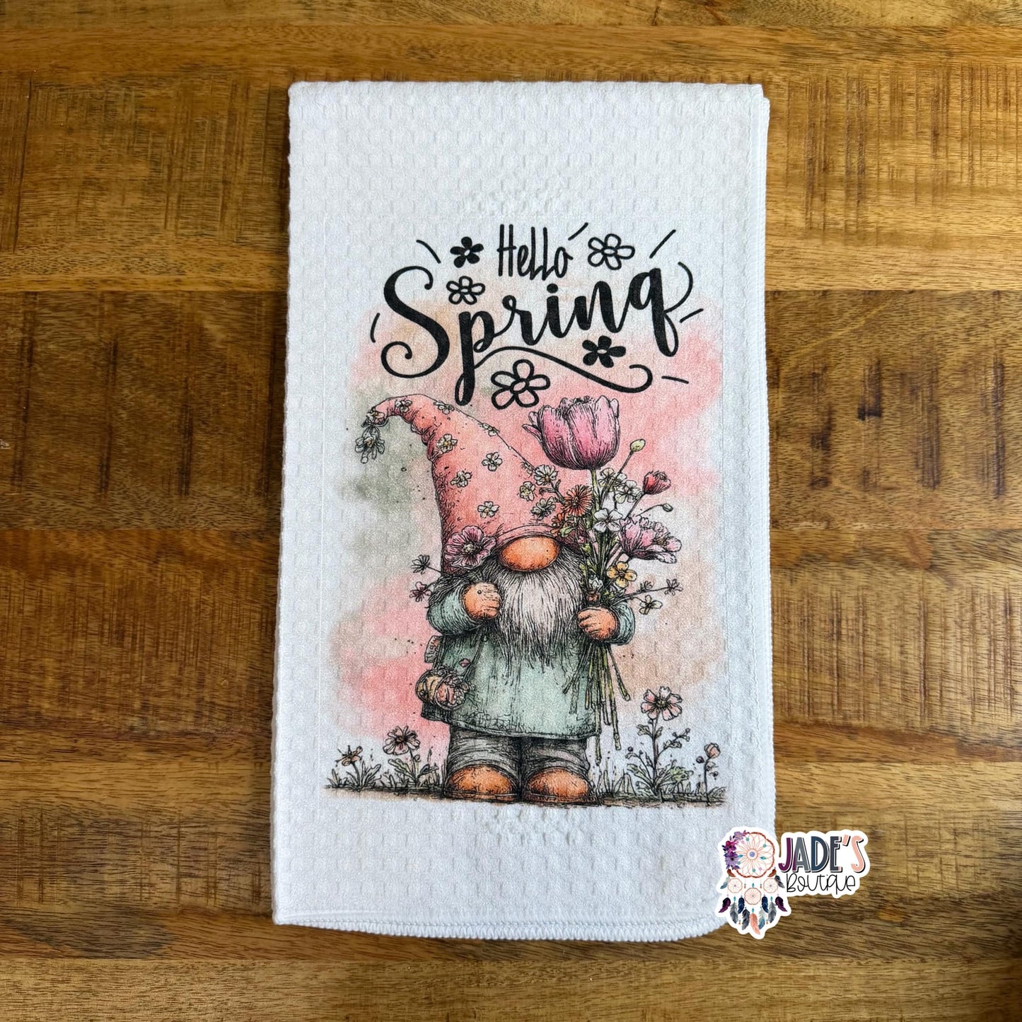 Hello Spring Gnome Tea Towel