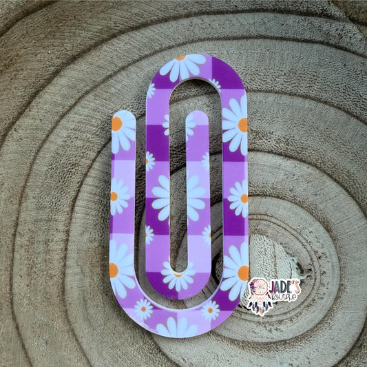 Purple Checkered Daisy Jumbo Paper Clip