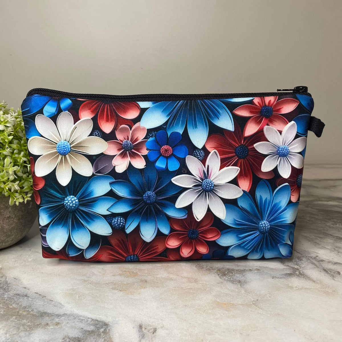 Red, White & Blue Floral Pouch