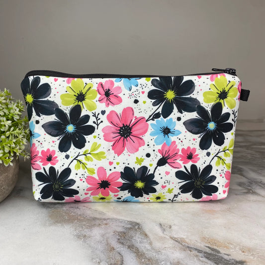 Floral Pink Blue Lime Black Pouch