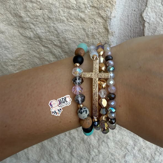 Multi Stone Cross Stack Bracelet