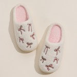 Cozy Bow Embroidered Plush Slippers