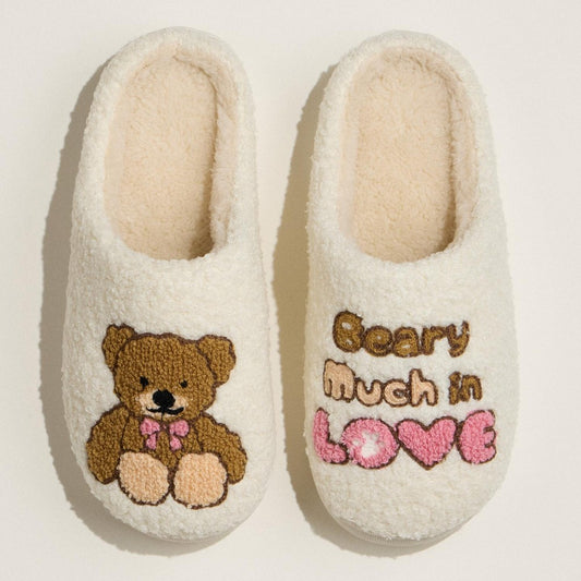 "Beary Much In Love" Embroidered Teddy Bear Slippers&nbsp;