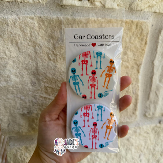 Ceramic Car Coasters - Neon Skellies